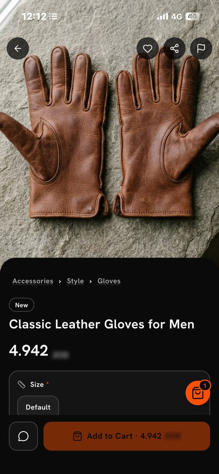 A product page with size, price and add to cart