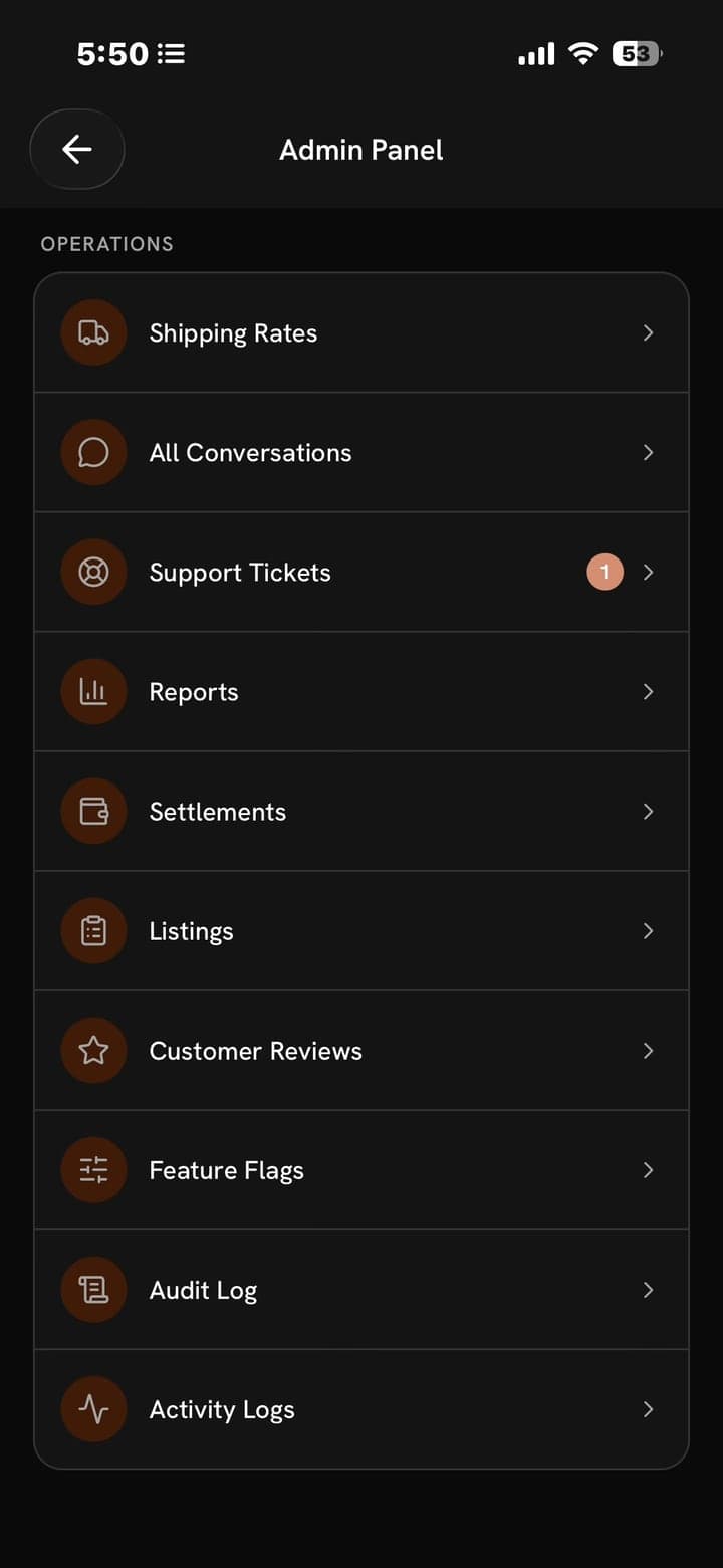 Admin panel: shipping, support, reports and settlements