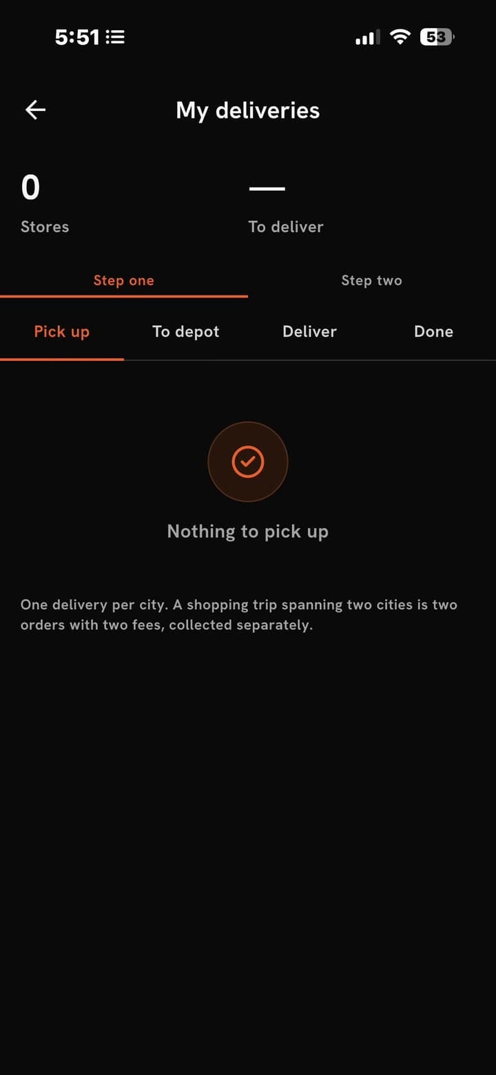 Courier app: pick up, to depot, deliver